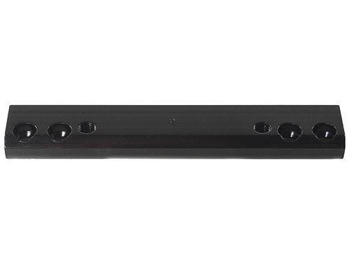 Black mounting rail with multiple holes.