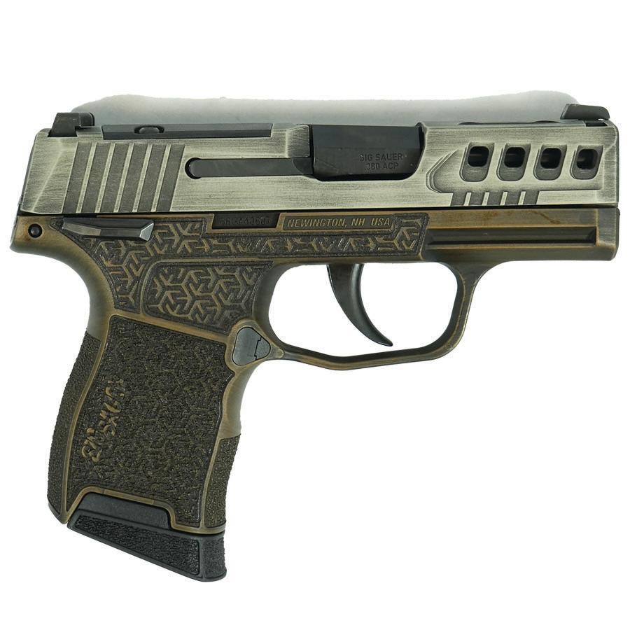 Sig Sauer Distressed Gray Slide/Brown Octagon Grip P365-380 Handgun 380 Auto 10rd Magazine 3.1" Barrel Black Manual Safety