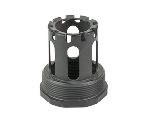 Black cylindrical firearms muzzle device component