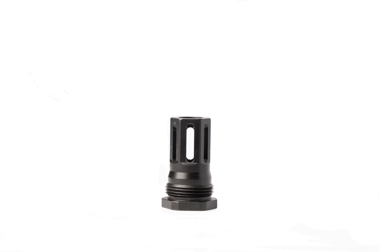 Black muzzle brake with slotted design