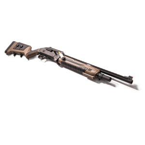 Modern shotgun with tactical design and features.