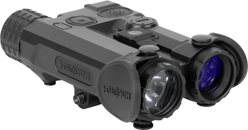 Compact night vision binoculars with dual lenses.
