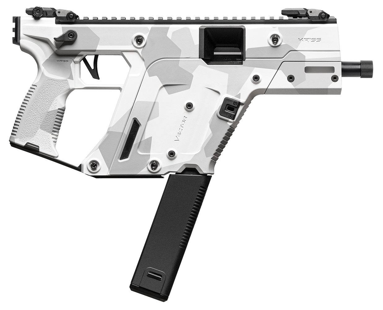White camouflage submachine gun on a white background
