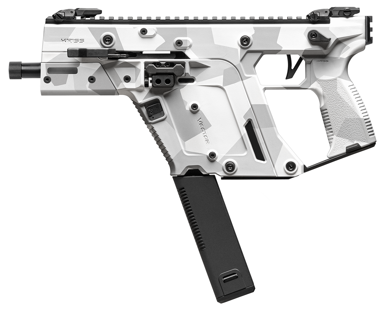 White camouflaged submachine gun on a white background