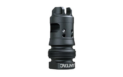 Black muzzle brake with multiple ports.