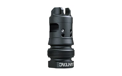 Black tactical muzzle brake with ventilation holes.