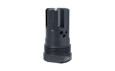 Black threaded muzzle device for firearms.
