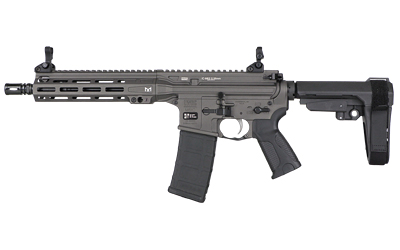 Modern firearm with tactical features and accessories