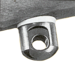 Metal connector for securing cables or rods.