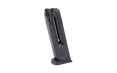 Black firearm magazine for storage and feeding rounds.
