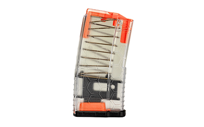 Clear magazine with orange accents for firearms