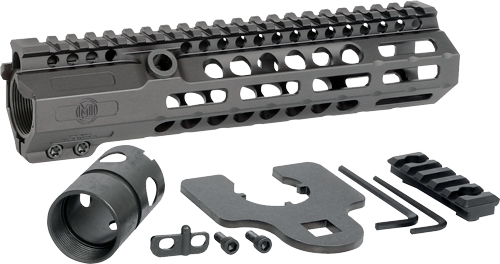 Black rifle handguard and accessory components.