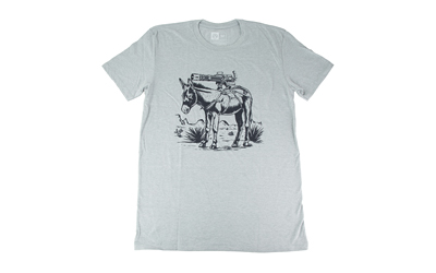Gray t-shirt featuring a donkey illustration.