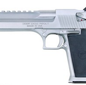 Silver Desert Eagle pistol on a white background