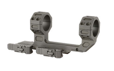 Gray firearm scope mount with adjustable rings.