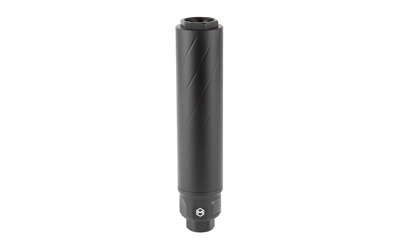 Black cylindrical suppressor for firearms.