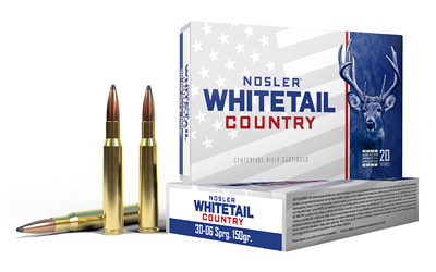 Nosler Whitetail Country ammunition packaging and bullets