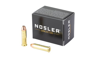 Box of Nosler ammunition with two bullets