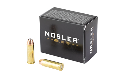 Box of Nosler ammunition with two bullets