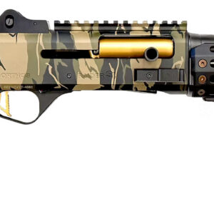 Detailed view of a camouflaged rifle