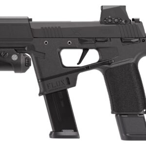Close-up of a tactical handgun with accessories