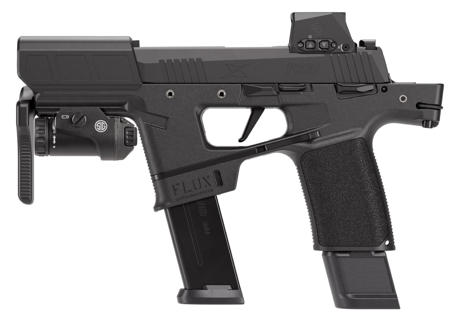 Close-up of a tactical handgun with accessories