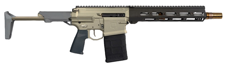 Modern firearm with tactical design and accessories