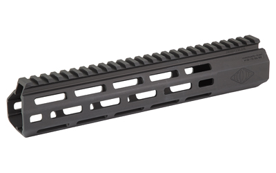 Black rifle handguard with rail system.