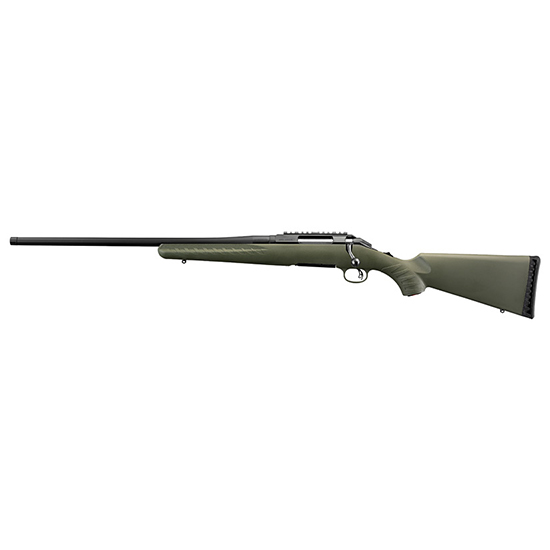 Side view of a green hunting rifle.
