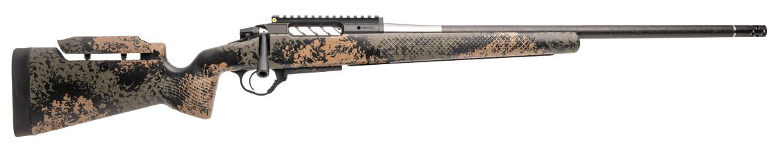 Camo-patterned precision rifle on a white background.