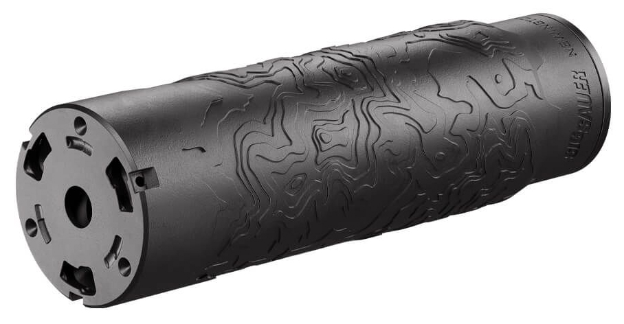 Black cylindrical suppressor with textured surface.