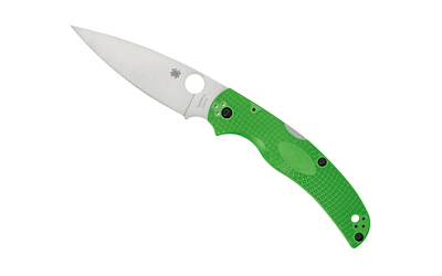 Green folding knife with stainless steel blade.