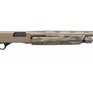 Shotgun with camo pattern and modern design.