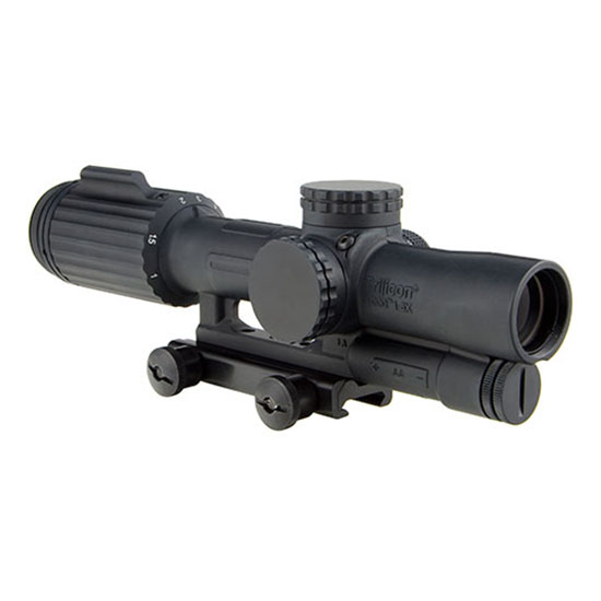 Close-up of a black rifle scope