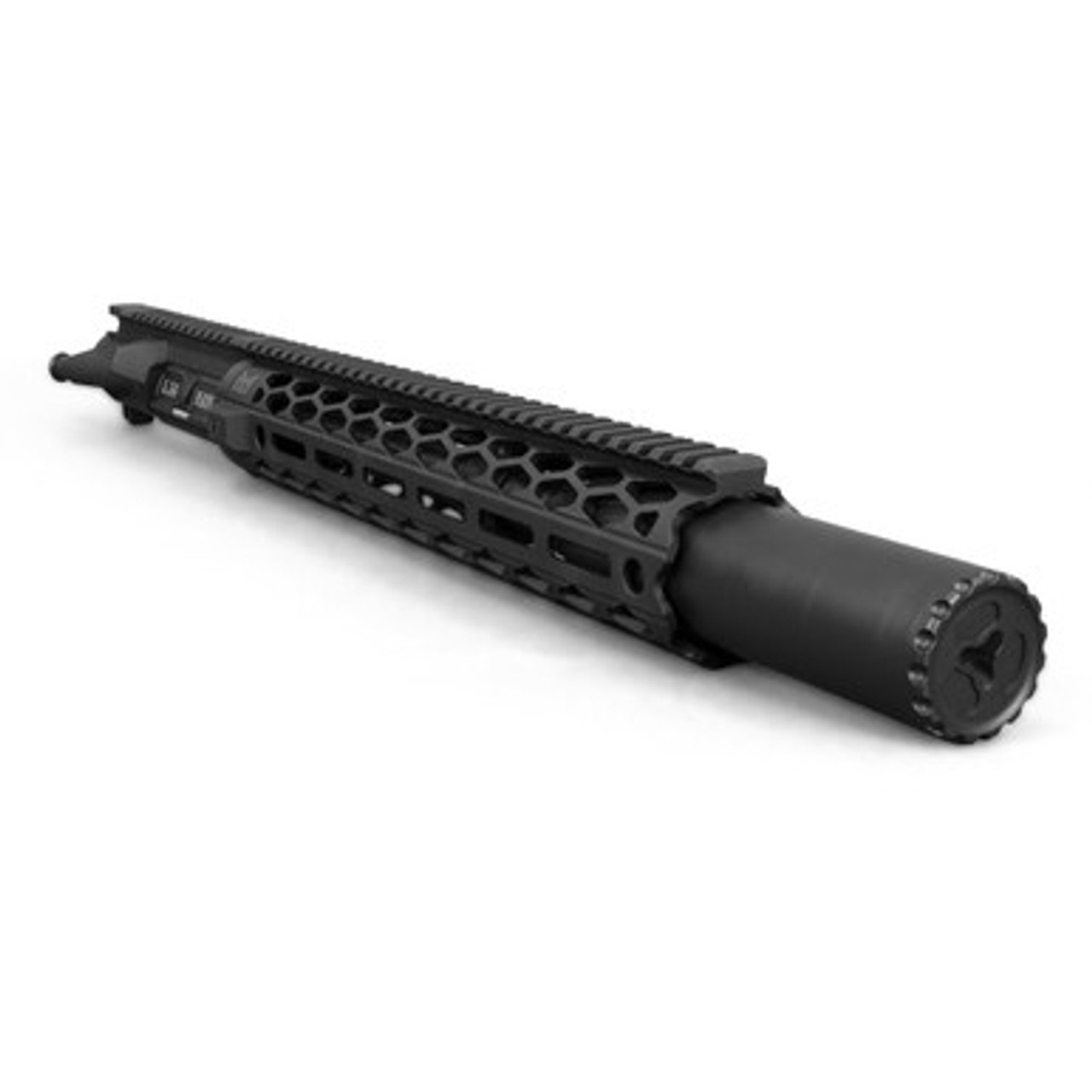 Black firearm barrel with rail system design