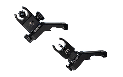 Dual adjustable firearm sight mounts in black.