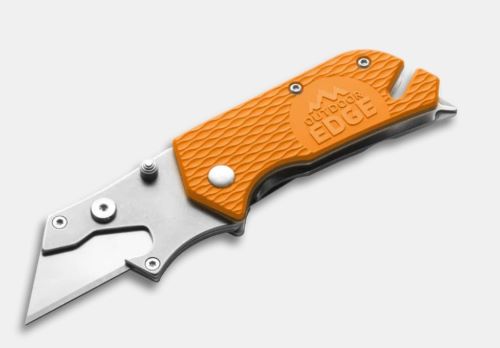 Outback Edge folding knife with orange handle.