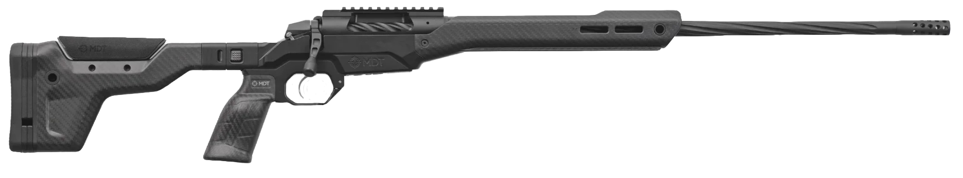 Black precision rifle with customizable features.