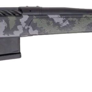Camouflaged precision rifle with modern design.