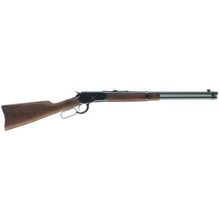 Lever-action rifle with wooden stock and metal barrel.