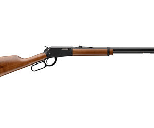Side view of a wooden lever-action rifle
