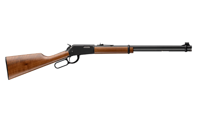 Side view of a wooden lever-action rifle
