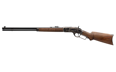 Side view of a vintage lever-action rifle.