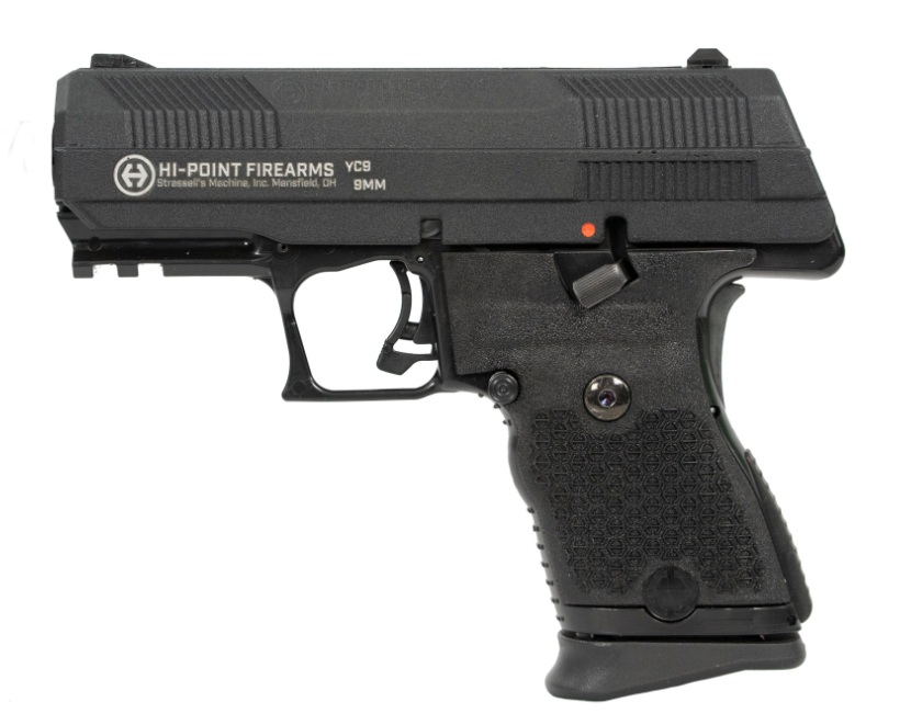 Black Hi-Point YC9 9mm handgun side view.