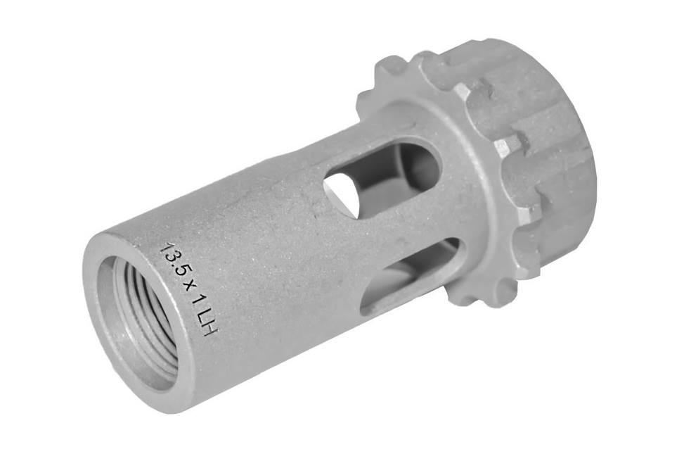 Metal component with threading and openings