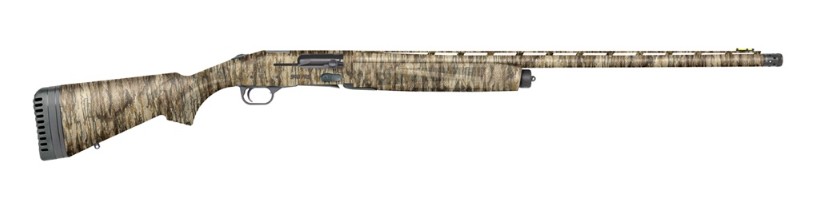 Camouflaged hunting rifle on a white background.