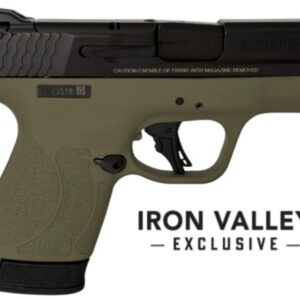 Smith & Wesson handgun with olive green finish.