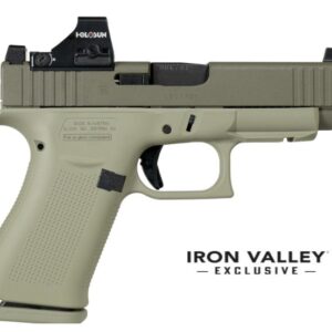 Olive green handgun with optic sight.