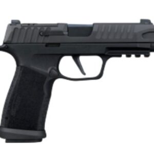 Black semi-automatic handgun on white background.