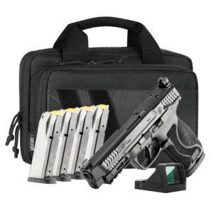 Handgun with magazines and carrying case.